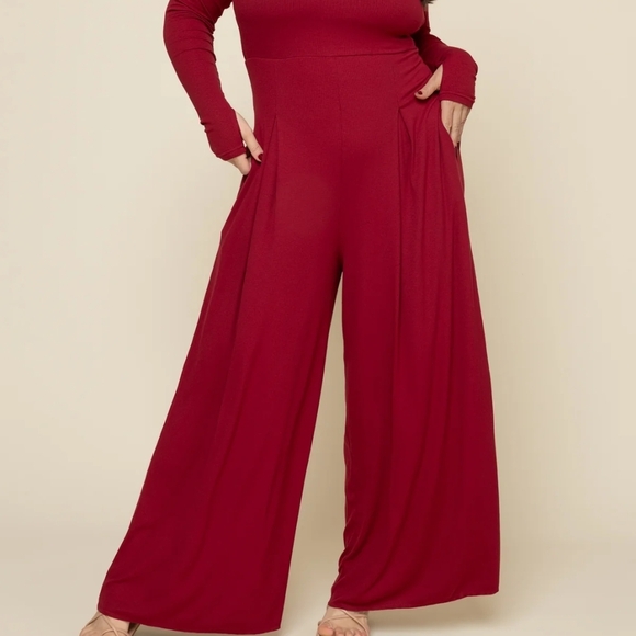 Go With The Flow Long Sleeve Jumpsuit BROWN 1X - Picture 5 of 6